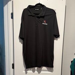Travis Mathew Black Polo with Small Red & White Chest Logo
